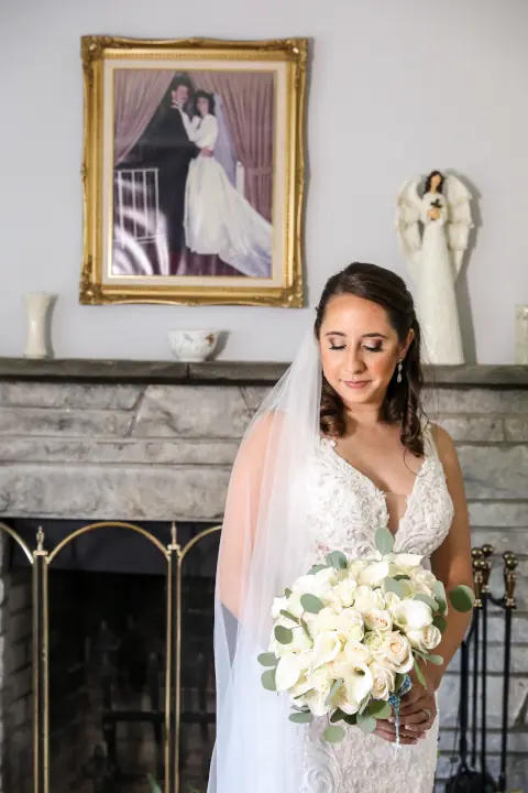 Bride posing in wedding dress